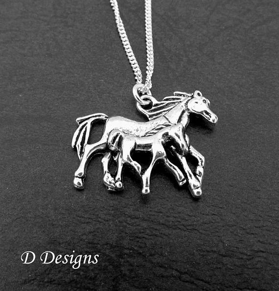 Silver Horse & Foal Pendant Necklace