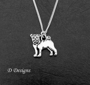 Silver Pug Pendant Necklace